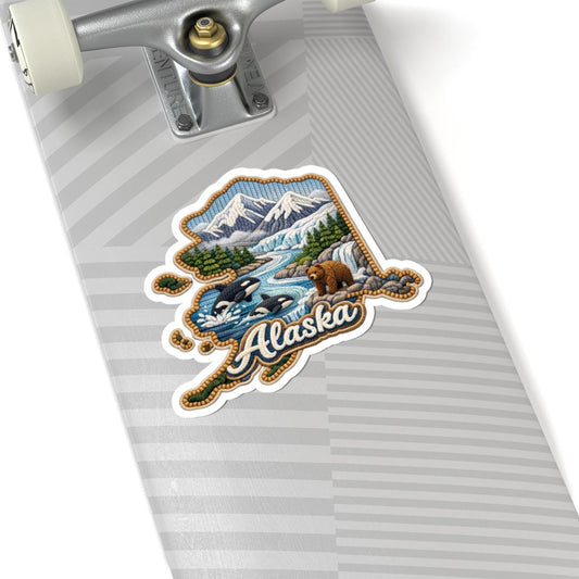 Alaska Wild Frontier Sticker | Mountains, Rivers, Orcas, Bear Art