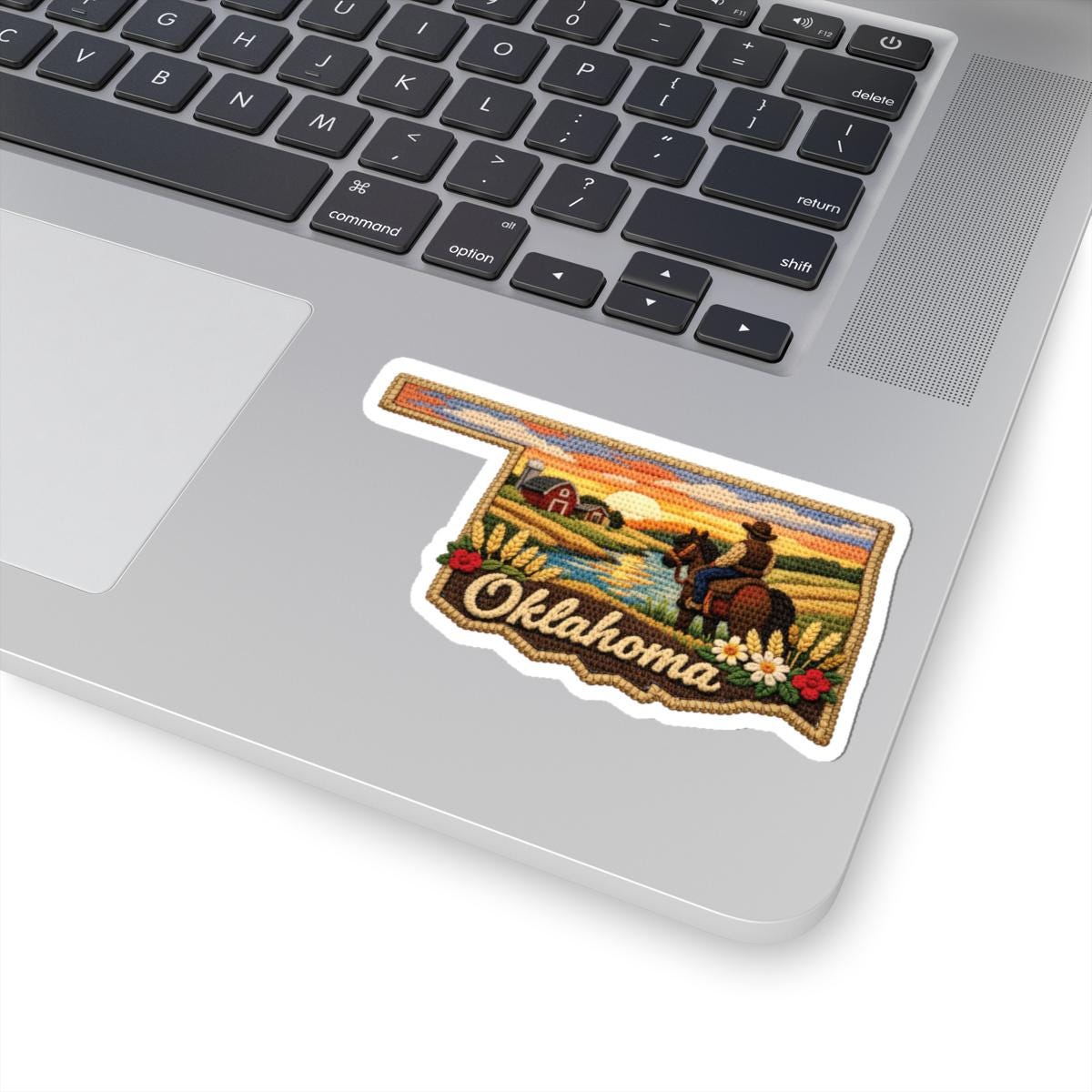 ColorFlow | Oklahoma Prairie Sunset Vinyl Sticker | Cowboy Fields River Valley and Heartland Landscape Art