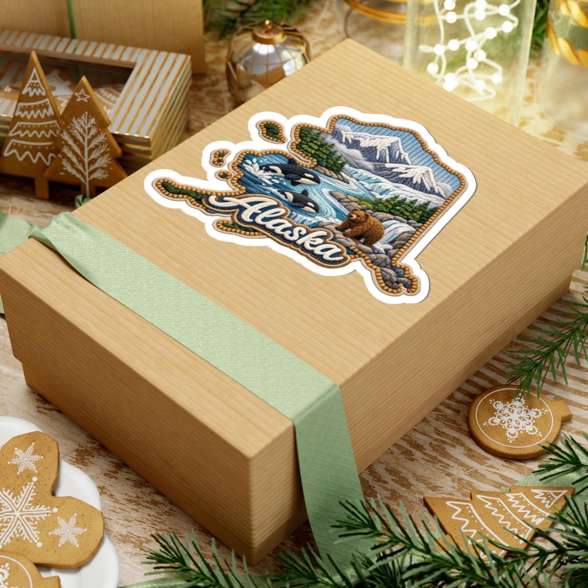 Alaska Wild Frontier Sticker | Mountains, Rivers, Orcas, Bear Art