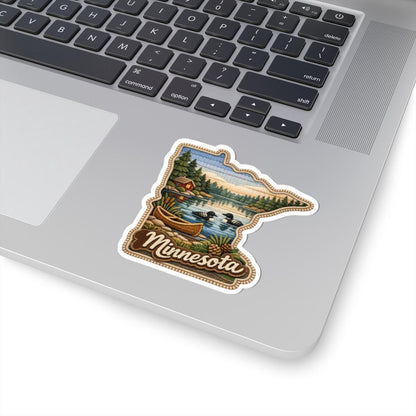 ColorFlow | Minnesota Northwoods Serenity Vinyl Sticker | Quiet Lakes Pine Forest Canoes and Cabin Reflections Art