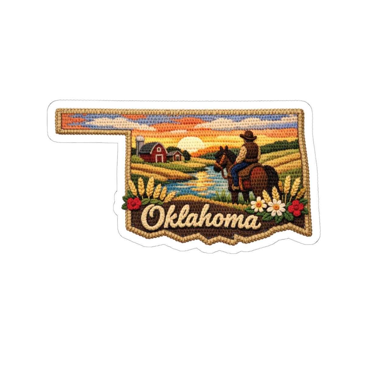ColorFlow | Oklahoma Prairie Sunset Vinyl Sticker | Cowboy Fields River Valley and Heartland Landscape Art