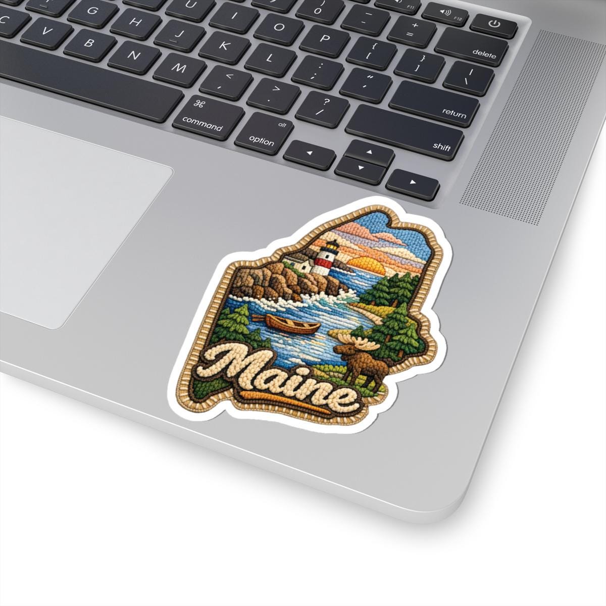 ColorFlow | Maine Coastal Wilderness Vinyl Sticker | Lighthouse Pine Shores Canoe and Northern Seascape Art