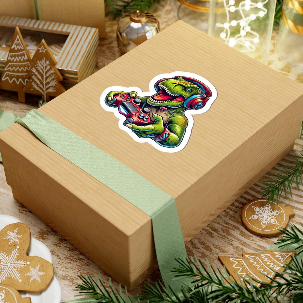 Gamer T Rex Vinyl Sticker | Dinosaur Gaming Art Waterproof Decal