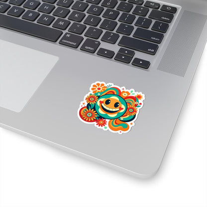 Retro Teal Heart Emoji Sticker | Groovy Flower Power Smiley Face Vinyl Decal