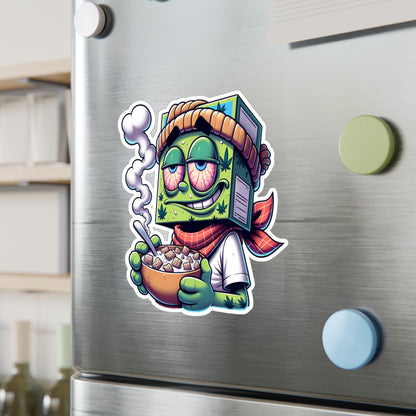 Stoned Cereal Box Head Sticker | Funny Cartoon Vinyl Art (Glossy, Matte, Holo)