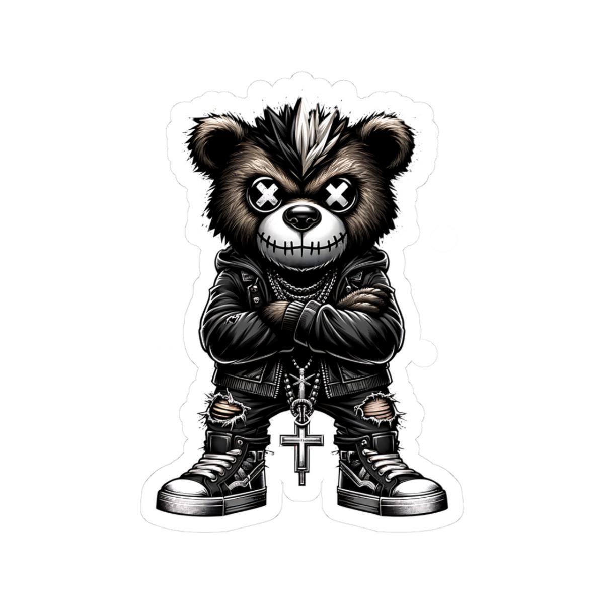 ColorFlow | Punk Mohawk Bear Vinyl Sticker | Gothic Streetwear Gamer Sticker | Dark Aesthetic Waterproof Glossy or Matte