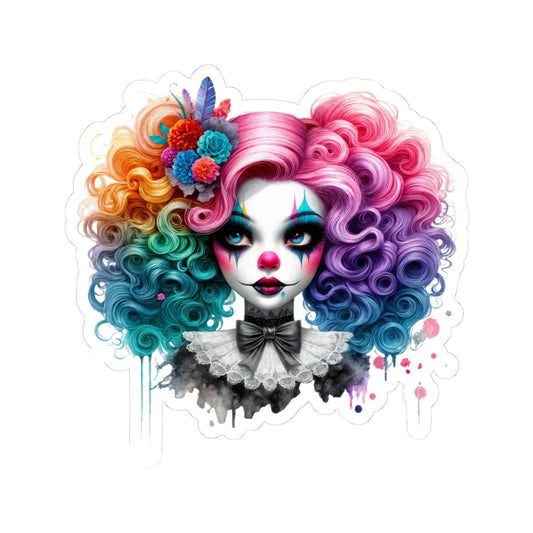 ColorFlow | Vintage Clowncore Rainbow Girl Sticker | Floral Goth Pastel Aesthetic | Curly Hair Circus Art Decal