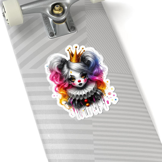 ColorFlow | Royal Pop Circus Clown Sticker | Pastel Goth Crowned Doll with Rainbow Hair | Kawaii Creepycore Art