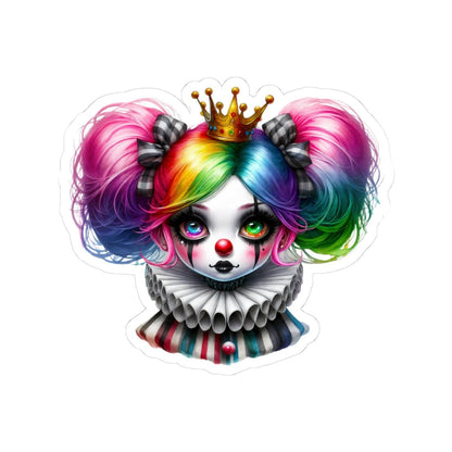 ColorFlow | Rainbow Circuscore Clown Girl Sticker | Big Hair Pastel Goth Princess | Striped Collar Vinyl Decal