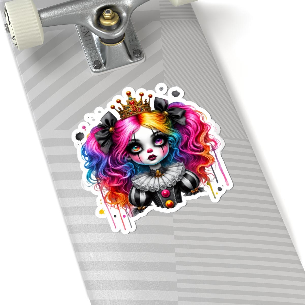 ColorFlow | Royal Rainbow Clowncore Girl Sticker | Goth Princess Vinyl Decal | Pastel Emo Art Aesthetic