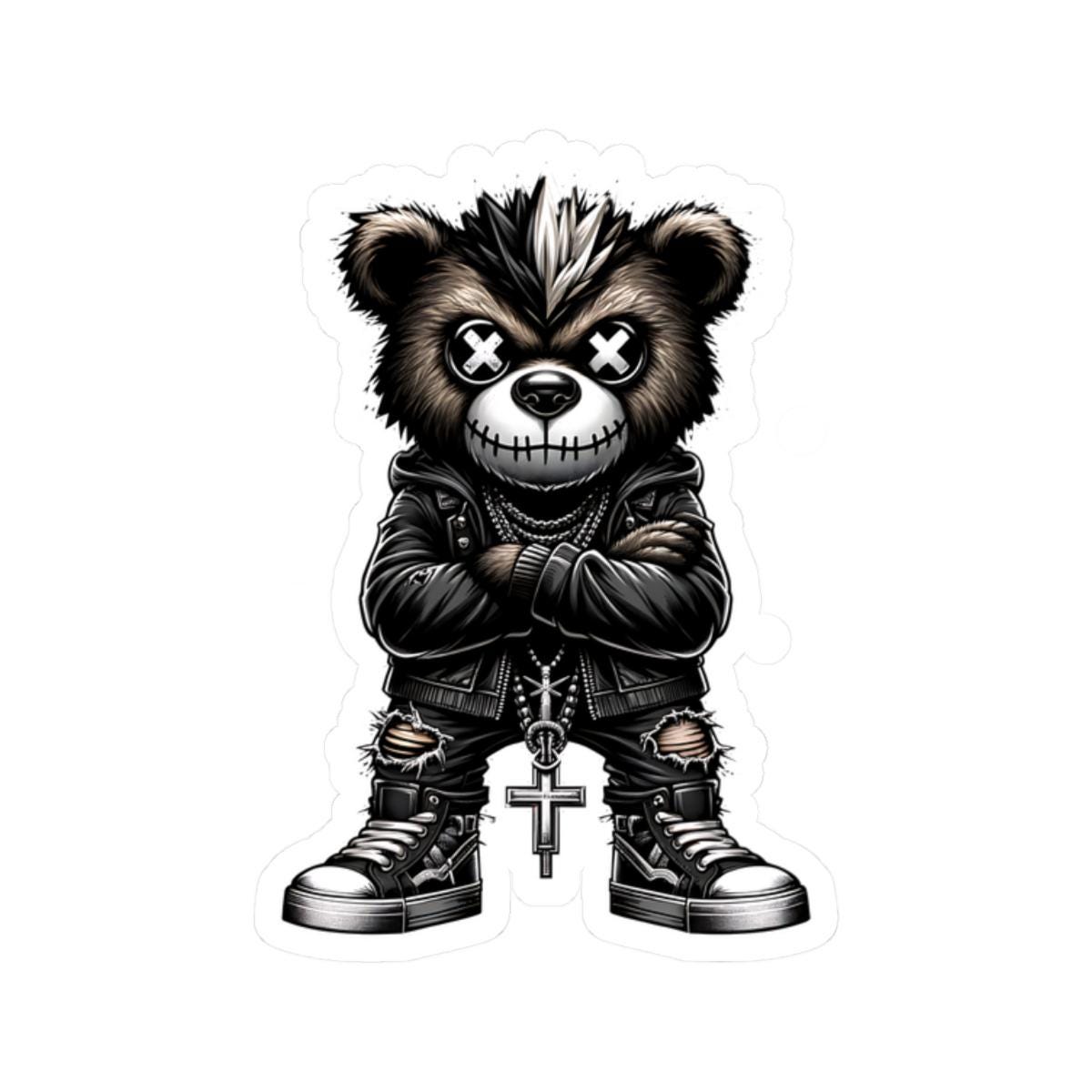 ColorFlow | Punk Mohawk Bear Vinyl Sticker | Gothic Streetwear Gamer Sticker | Dark Aesthetic Waterproof Glossy or Matte