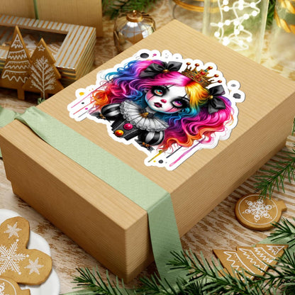 ColorFlow | Royal Rainbow Clowncore Girl Sticker | Goth Princess Vinyl Decal | Pastel Emo Art Aesthetic