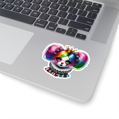 ColorFlow | Rainbow Circuscore Clown Girl Sticker | Big Hair Pastel Goth Princess | Striped Collar Vinyl Decal