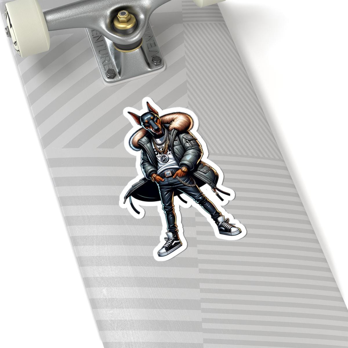 Doberman Streetwear Sticker | Urban Dog Art, Chains, Sneakers (Kiss Cut)