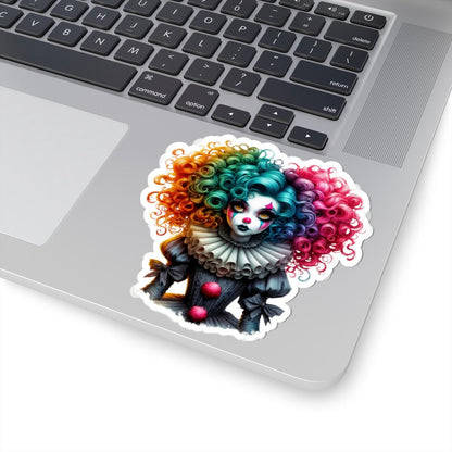 ColorFlow | Gothic Rainbow Clown Doll Sticker | Creepy Cute Circus Art | Dark Aesthetic Glossy Vinyl Sticker