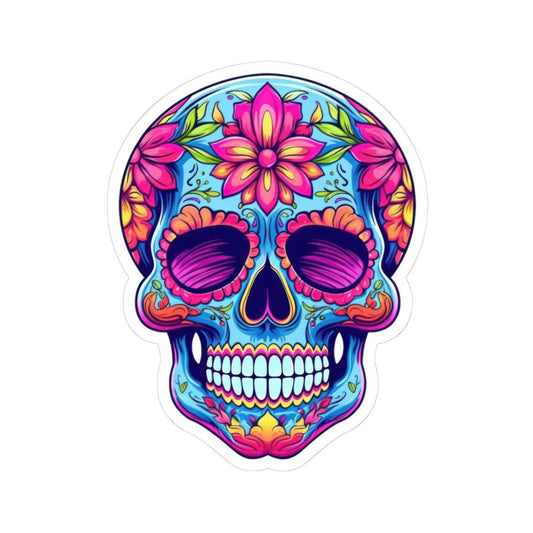 ColorFlow | Pink Floral Sugar Skull Sticker | Dia de los Muertos Vinyl Decal | Waterproof Colorful Skull Art | Boho Skull Aesthetic