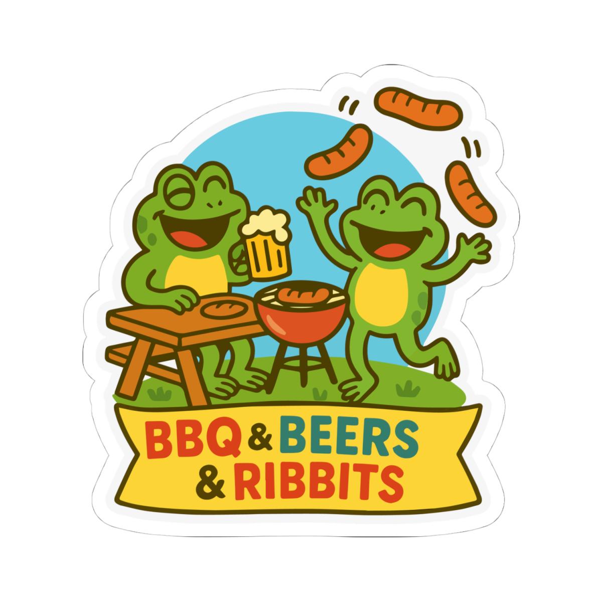 BBQ Beers Ribbits Frog Sticker | Funny Beer Barbecue Vinyl Decal (Waterproof)