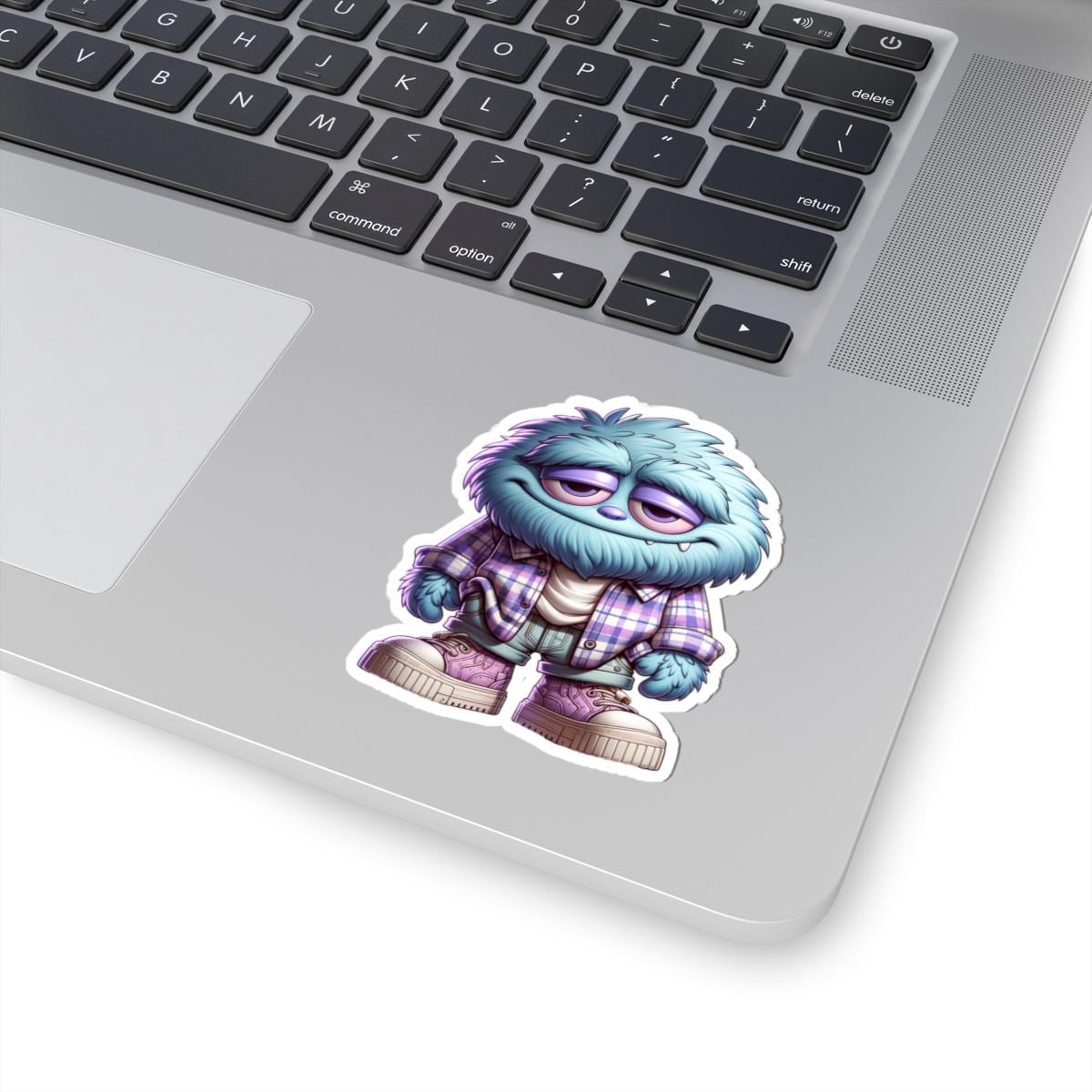 ColorFlow Blue Furry Monster Sticker | Plaid Shirt Creature Vinyl Decal