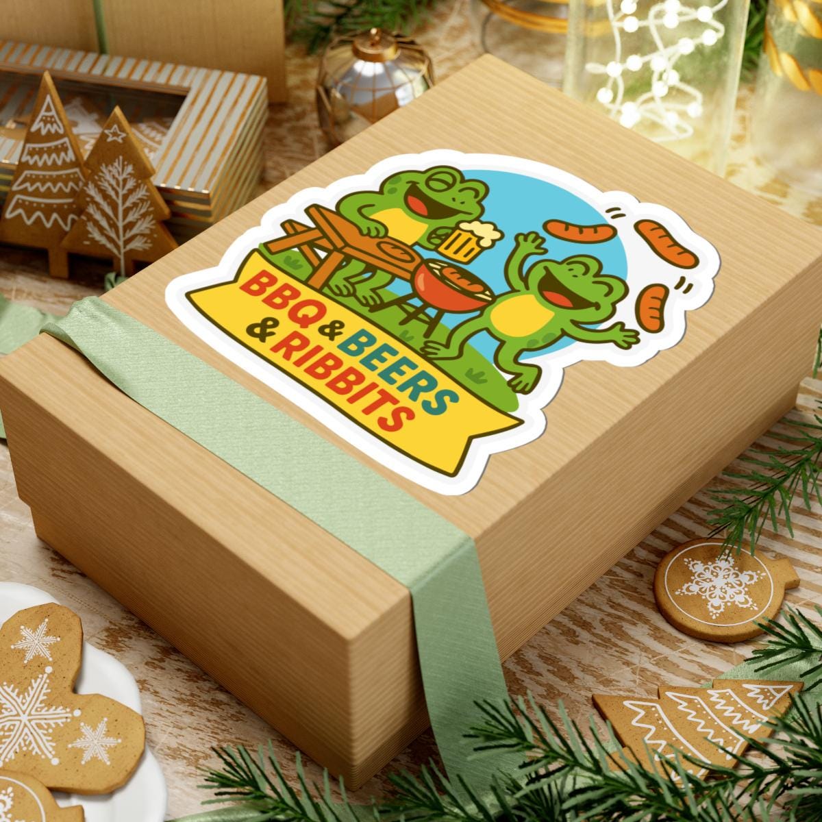 BBQ Beers Ribbits Frog Sticker | Funny Beer Barbecue Vinyl Decal (Waterproof)