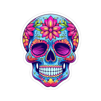 ColorFlow | Pink Floral Sugar Skull Sticker | Dia de los Muertos Vinyl Decal | Waterproof Colorful Skull Art | Boho Skull Aesthetic