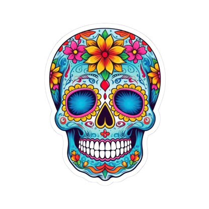 ColorFlow | Vibrant Sugar Skull Vinyl Sticker | Dia de los Muertos Floral Decal | Waterproof Colorful Skull Laptop Sticker