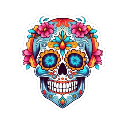 ColorFlow | Floral Sugar Skull Vinyl Sticker | Dia de los Muertos Waterproof Decal | Bright Mexican Skull for Laptop or Water Bottle
