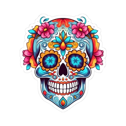 ColorFlow | Floral Sugar Skull Vinyl Sticker | Dia de los Muertos Waterproof Decal | Bright Mexican Skull for Laptop or Water Bottle