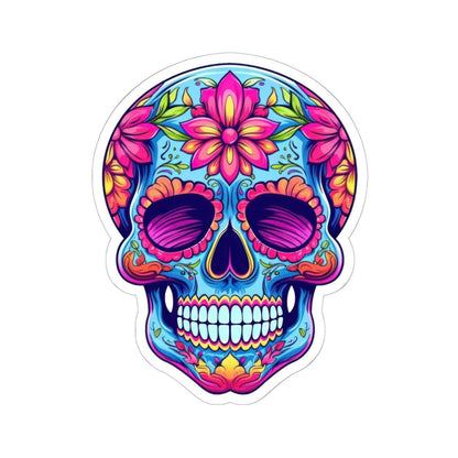 ColorFlow | Pink Floral Sugar Skull Sticker | Dia de los Muertos Vinyl Decal | Waterproof Colorful Skull Art | Boho Skull Aesthetic