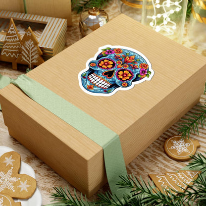 Blue Sugar Skull Floral Sticker | Dia de los Muertos Vinyl Decal (Waterproof)