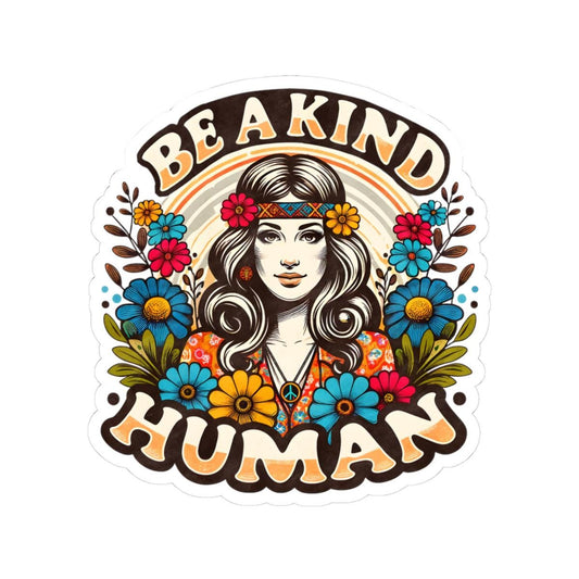 Retro Hippie Flower Power Sticker | Be A Kind Human Peace Decal (Vinyl)