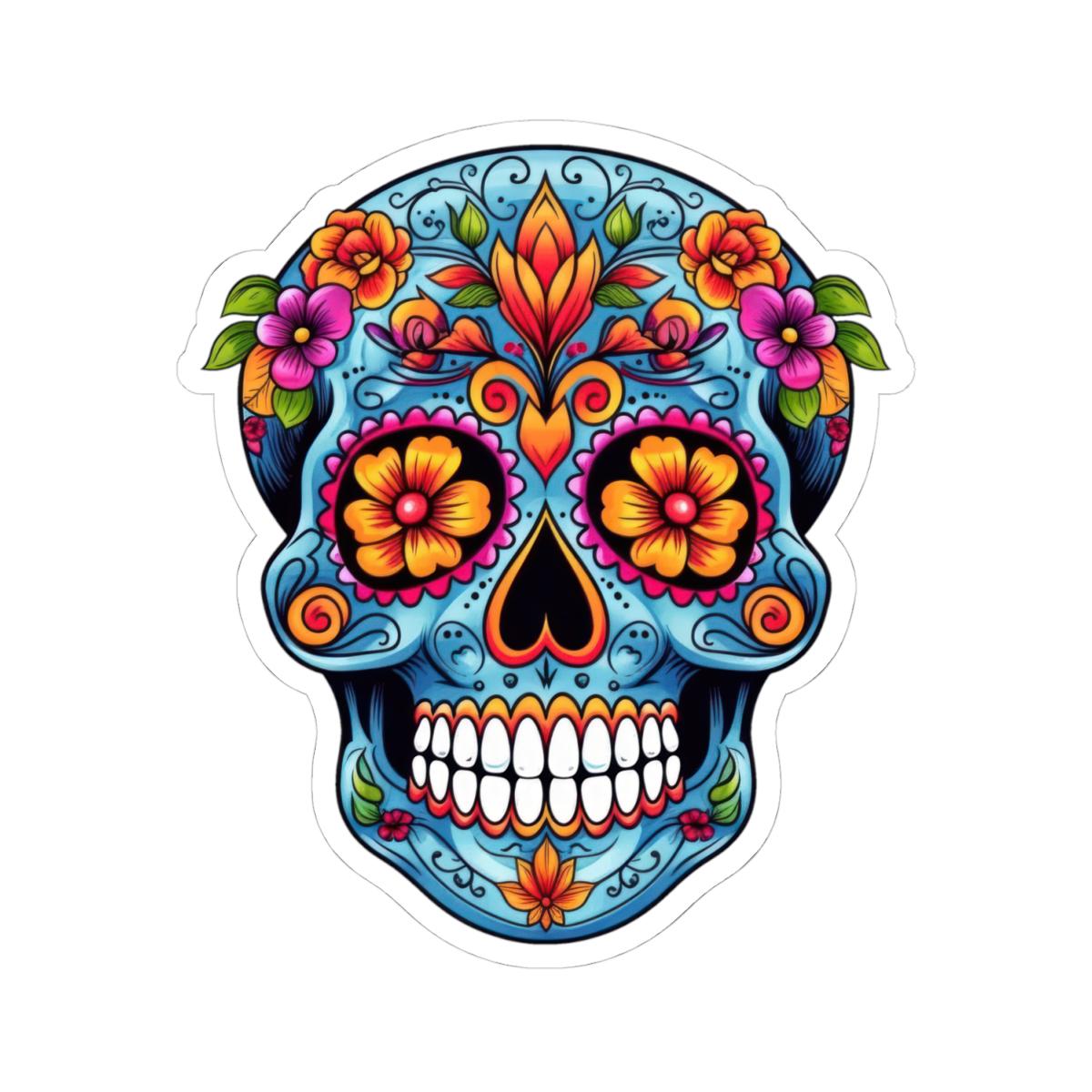 Blue Sugar Skull Floral Sticker | Dia de los Muertos Vinyl Decal (Waterproof)