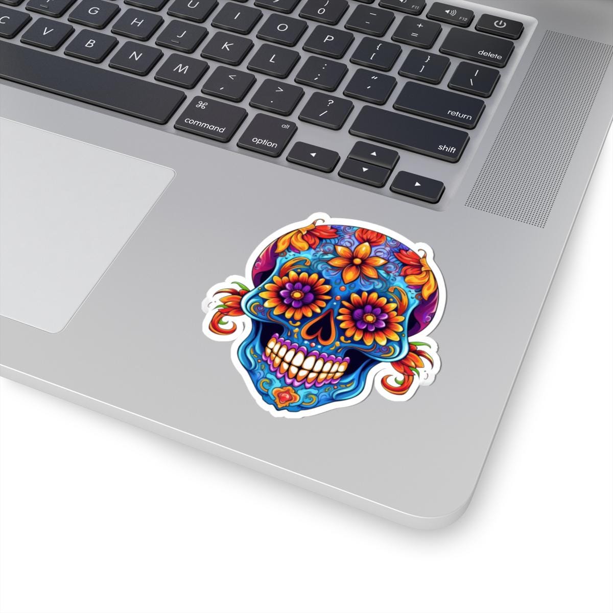 ColorFlow | Vibrant Floral Sugar Skull Sticker | Dia de los Muertos Vinyl Decal | Waterproof Skull Art | Colorful Skull Aesthetic