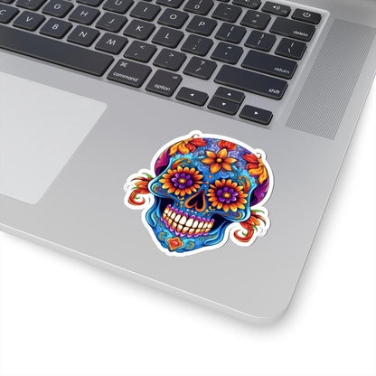 ColorFlow | Vibrant Floral Sugar Skull Sticker | Dia de los Muertos Vinyl Decal | Waterproof Skull Art | Colorful Skull Aesthetic