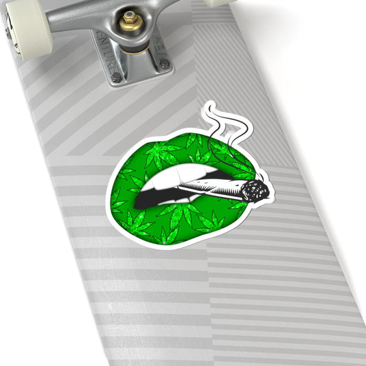 ColorFlow | Green Lips Smoking Joint Sticker Waterproof Weed Kiss Cut Vinyl Cannabis Art Stoner Babe Glossy Pothead Laptop Car Decal