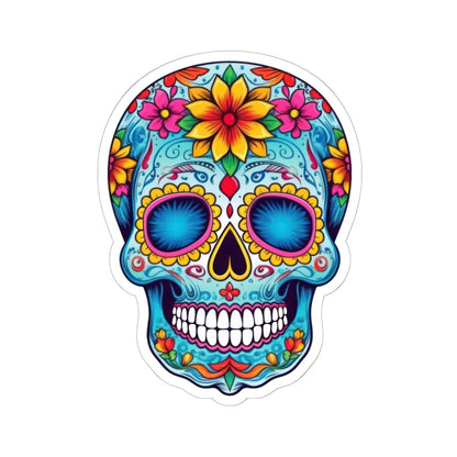 ColorFlow | Vibrant Sugar Skull Vinyl Sticker | Dia de los Muertos Floral Decal | Waterproof Colorful Skull Laptop Sticker