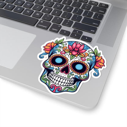 ColorFlow | White Sugar Skull Vinyl Sticker | Floral Dia de los Muertos Decal | Waterproof Gothic Skull Art for Laptop or Flask