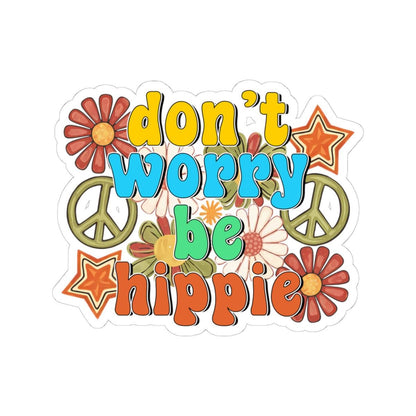 Don't Worry Be Hippie  Retro Floral Peace Sticker | Groovy 70s Vinyl Decal