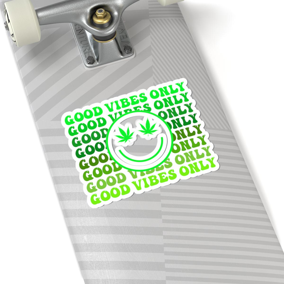 ColorFlow | Good Vibes Only Weed Sticker Waterproof Vinyl Cannabis Leaf Smiley Face Stoner Decal for Laptop Tumbler Blunt Box Gift