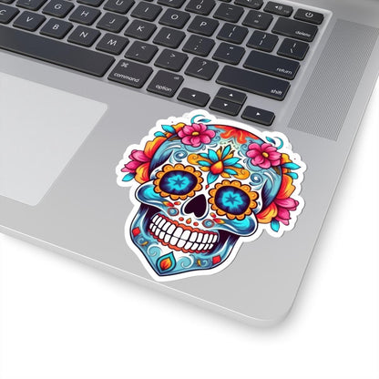 ColorFlow | Floral Sugar Skull Vinyl Sticker | Dia de los Muertos Waterproof Decal | Bright Mexican Skull for Laptop or Water Bottle