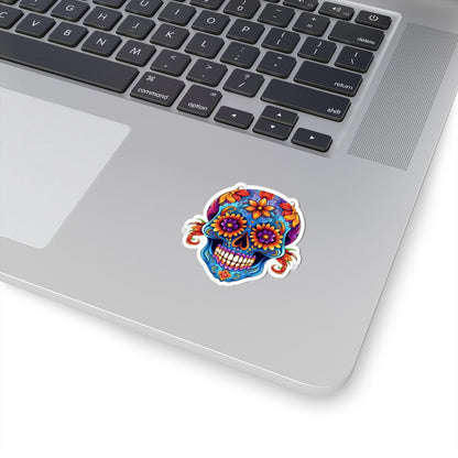 ColorFlow | Vibrant Floral Sugar Skull Sticker | Dia de los Muertos Vinyl Decal | Waterproof Skull Art | Colorful Skull Aesthetic