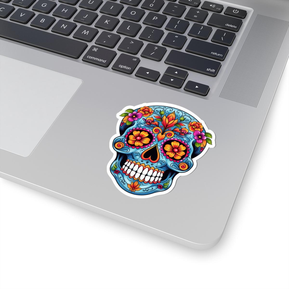 Blue Sugar Skull Floral Sticker | Dia de los Muertos Vinyl Decal (Waterproof)