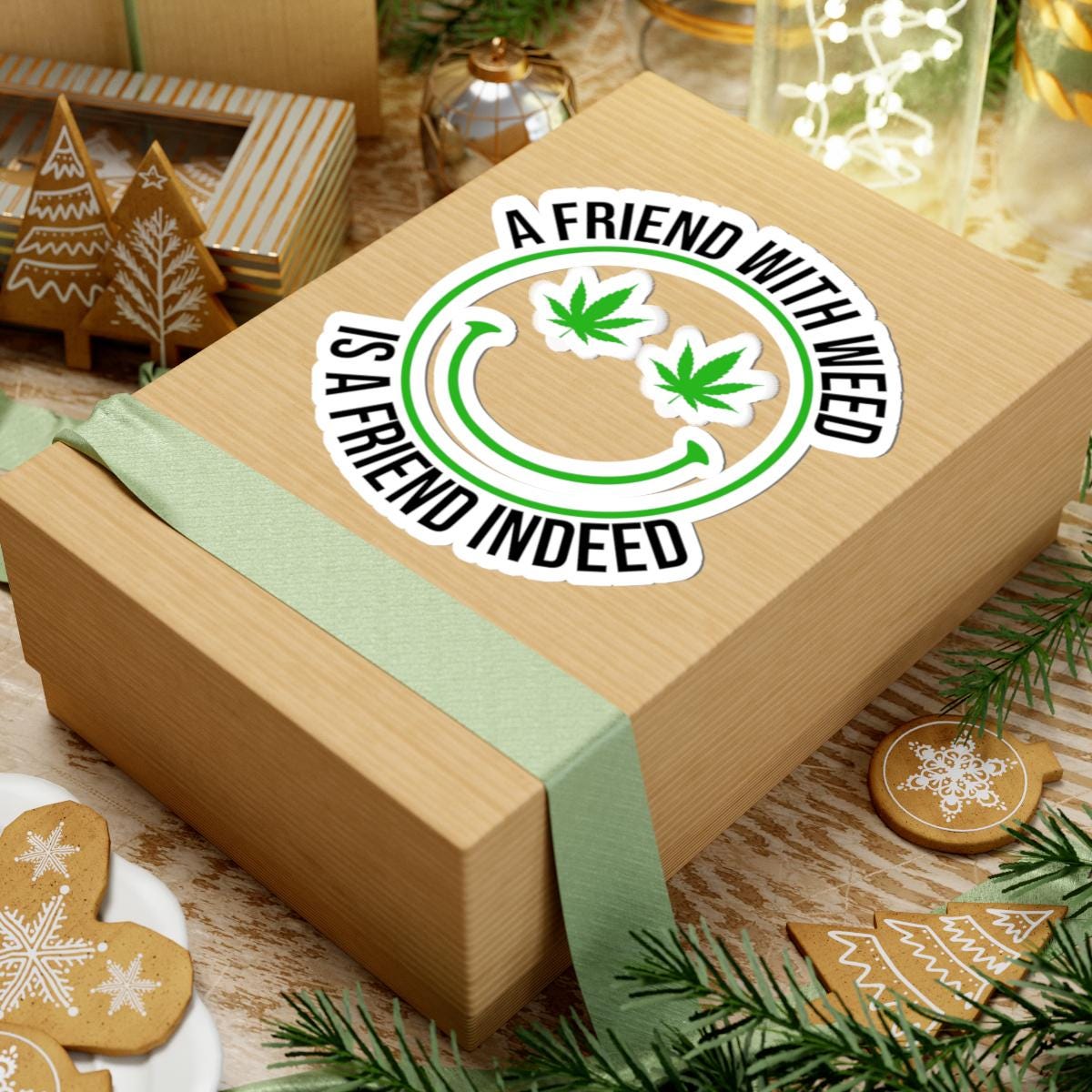 ColorFlow | Funny Weed Smiley Face Sticker Waterproof Stoner Vinyl Decal with Cannabis Eyes for Laptop Water Bottle or 420 Gift Idea