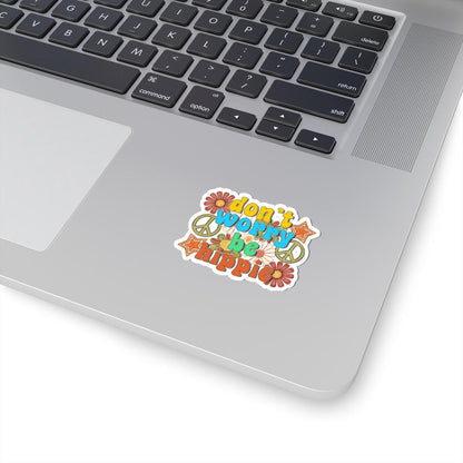 Don't Worry Be Hippie  Retro Floral Peace Sticker | Groovy 70s Vinyl Decal
