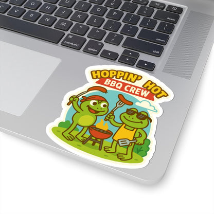 ColorFlow | Hoppin Hot BBQ Crew Sticker | Cute Frog Grilling Vinyl Decal | Waterproof Funny Summer Barbecue Sticker