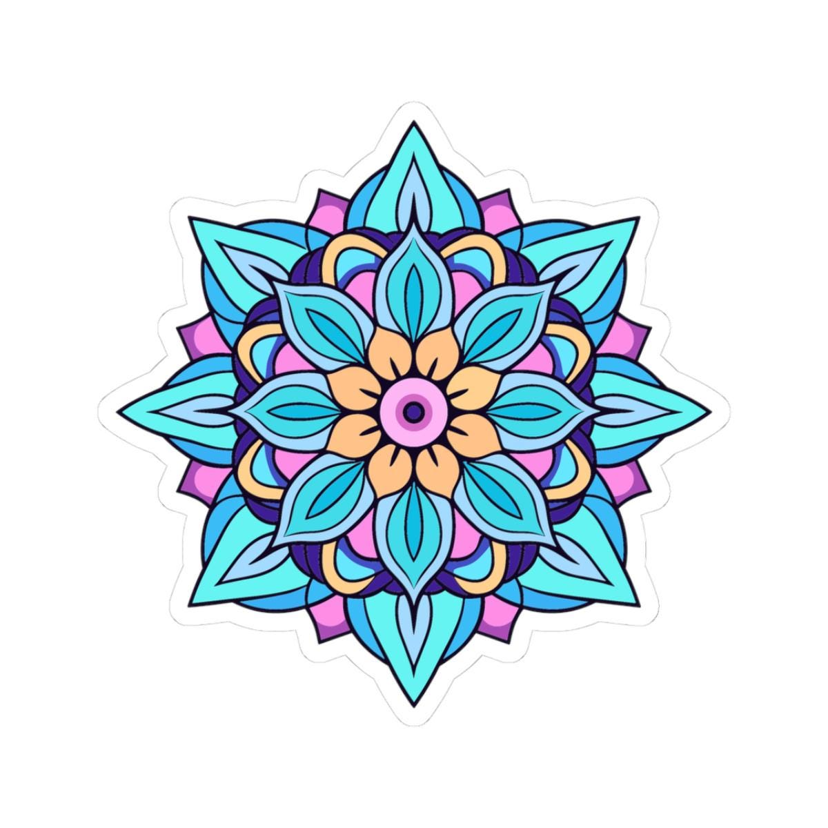 Tranquil Petals Blue Mandala Sticker | Boho Zen Vinyl Decal, Calm Energy Art