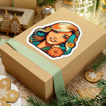 ColorFlow | Retro Flower Power Woman Sticker with Teal and Orange Hair