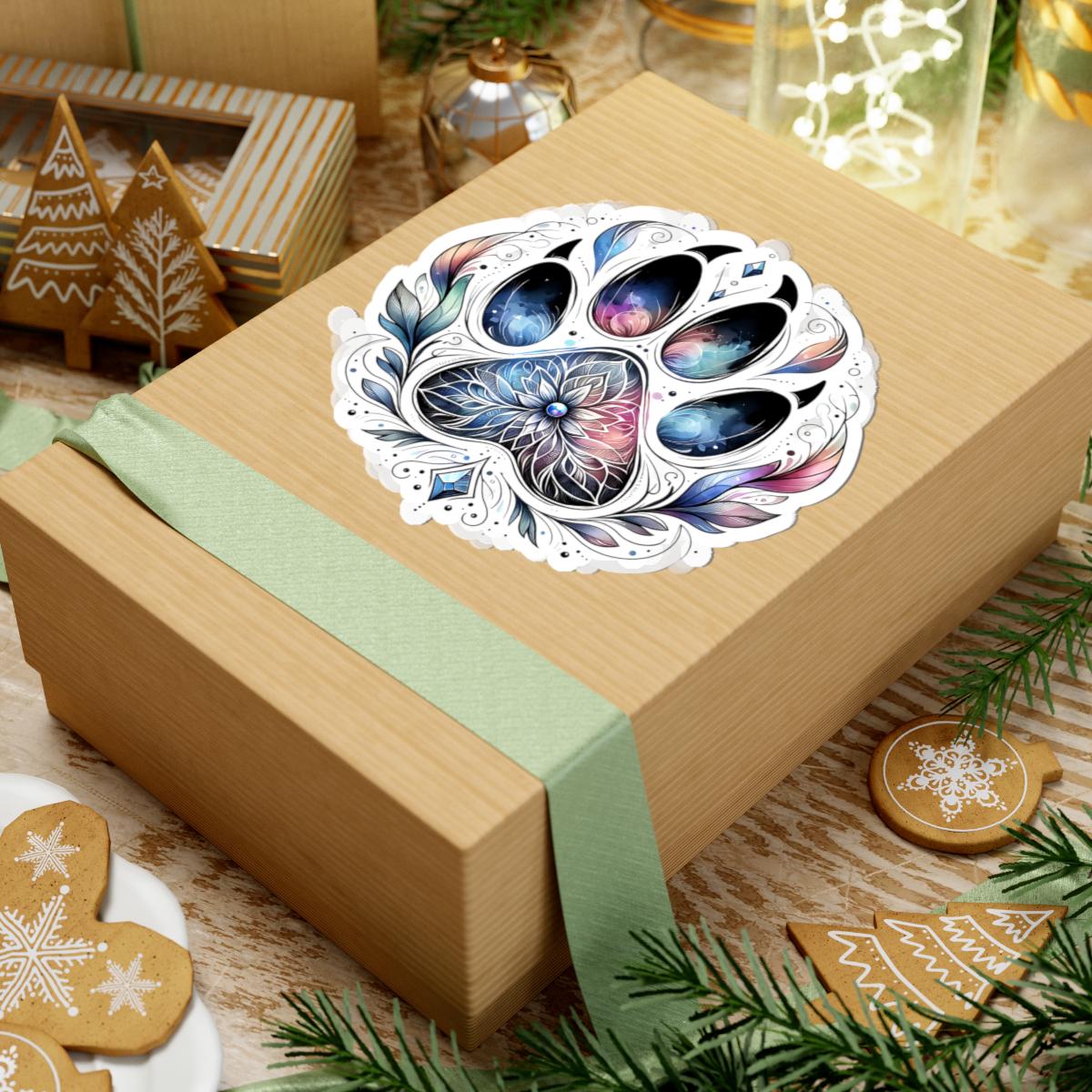 Mystical Galaxy Paw Print Sticker | Boho Cosmic Mandala Pet Decal