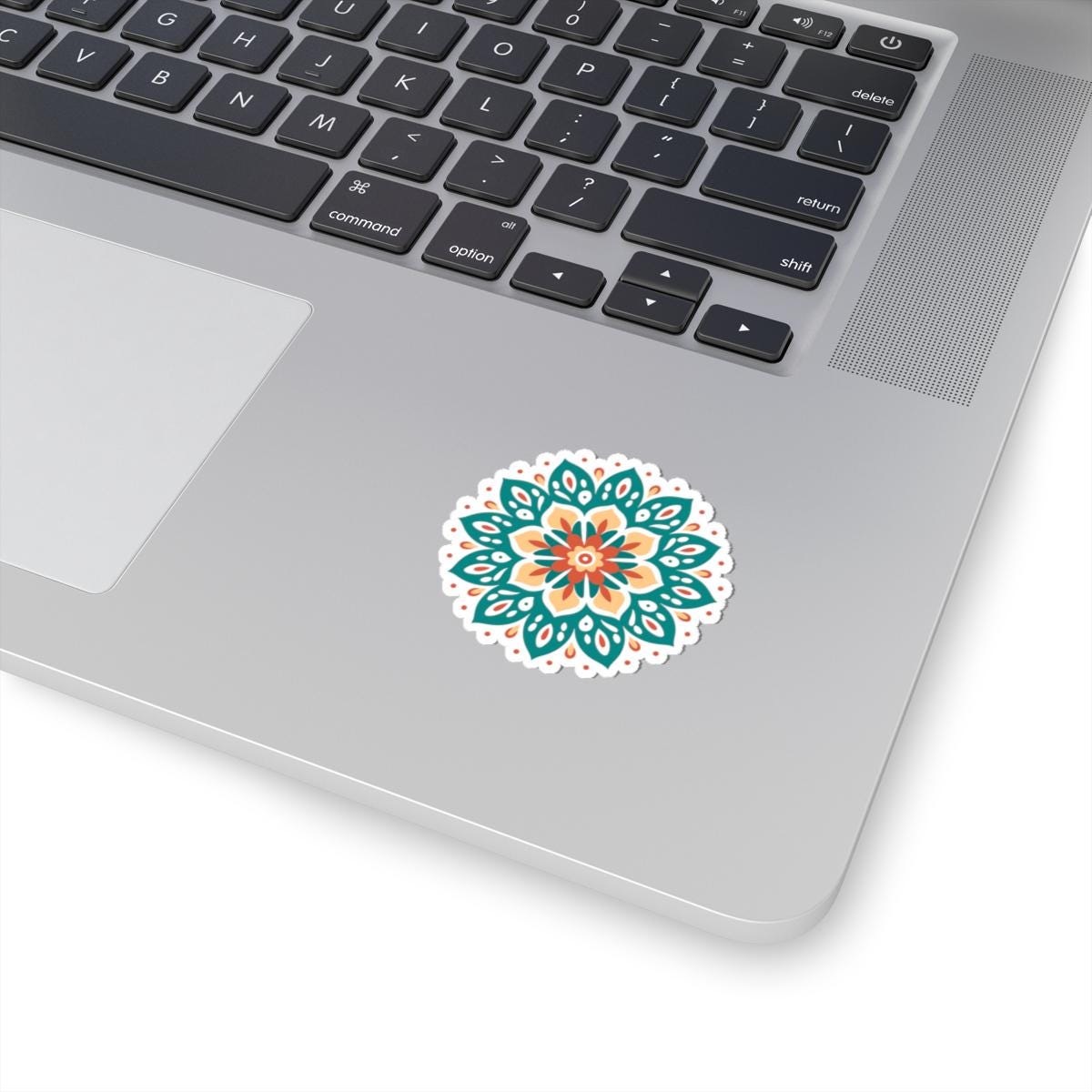 ColorFlow | Boho Earth Tone Mandala Sticker | Terracotta & Teal Sacred Flower Decal | Bohemian Art