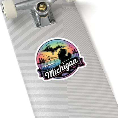 ColorFlow | Michigan Great Lakes Sunset Vinyl Sticker | Mackinac Bridge Scenic Travel Art Decal