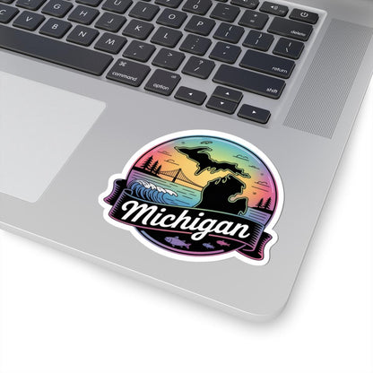 ColorFlow | Michigan Great Lakes Sunset Vinyl Sticker | Mackinac Bridge Scenic Travel Art Decal